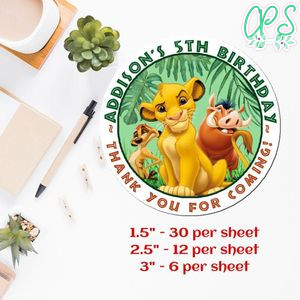 Customized Lion King Printed Happy Birthday Sticker Sheets