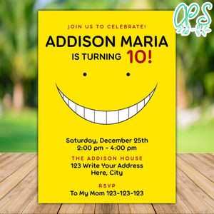 Printable Assassination Classroom Birthday Flyer Instant Download