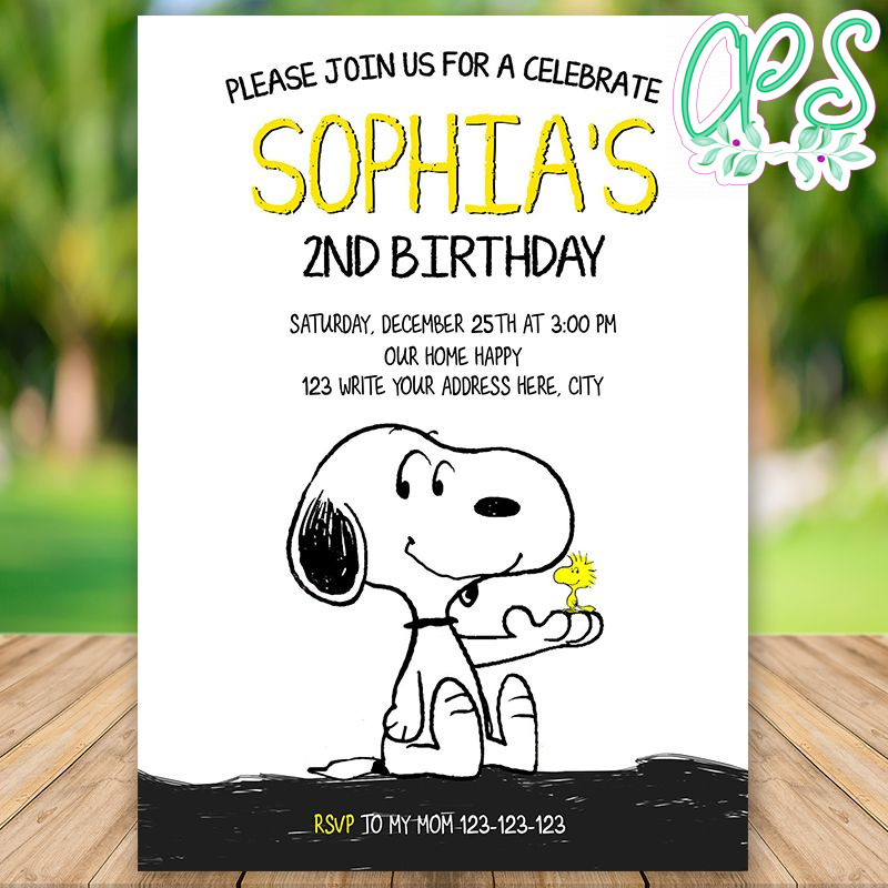 Editable Snoopy Peanuts Birthday Invitations Instant Download