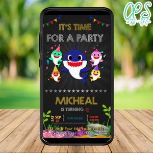 Mobile Baby Shark Birthday Electronic Invite Invitation Instant Download