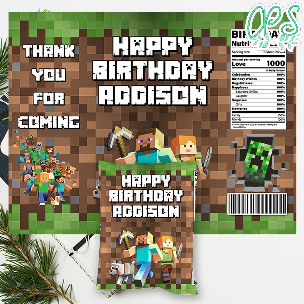 Minecraft Birthday Chip Bag Digital File Printable DIY CustomPartyShirts