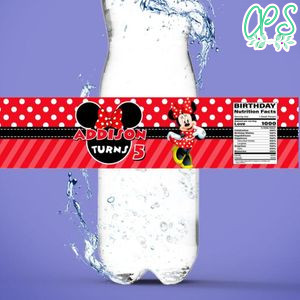 Minnie Mouse Birthday Water Bottle Label Template to Print at Home Instant Download