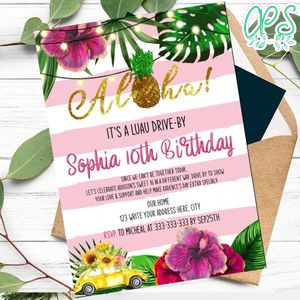 Aloha it's LUAU Drive By Birthday Parade Invitation Printable Instant Download