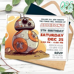 Printable BB8 Star Wars Invitation Template Instant Download