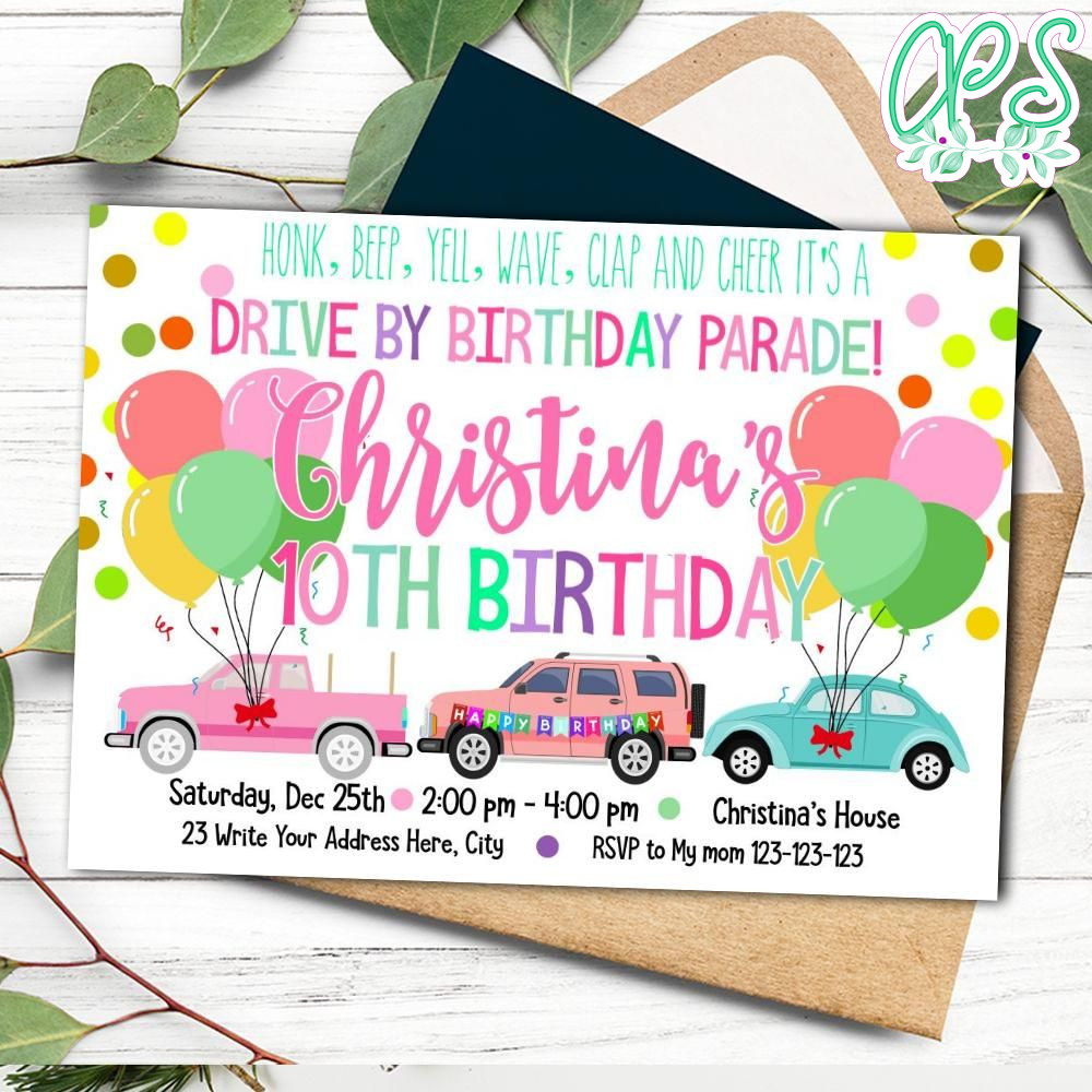 Printable Drive By Birthday Invitation for Girl Instant Download