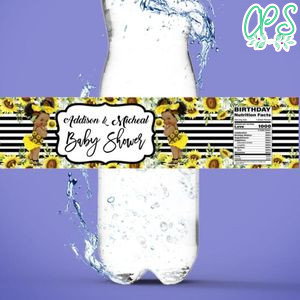 Sunflower Baby Shower Water Bottle Label Template to Print at Home Instant Download