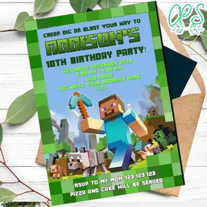 Minecraft Birthday Digital Invitation Printable Instant Download