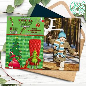 Grinch Themed Christmas Party Invitation Template with Photo to print at home Instant Download