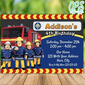 Printable Fireman Sam Birthday Invitation Instant Download