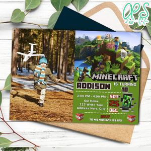 Minecraft Birthday Invitation with Photo Printable Instant Download