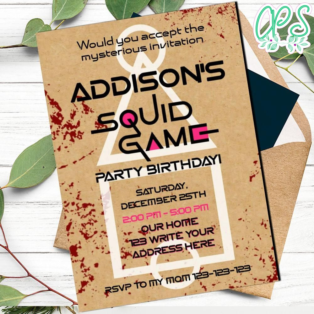 Squid game Birthday Invitation Customizable Template DIY |  CustomPartyShirts Studio