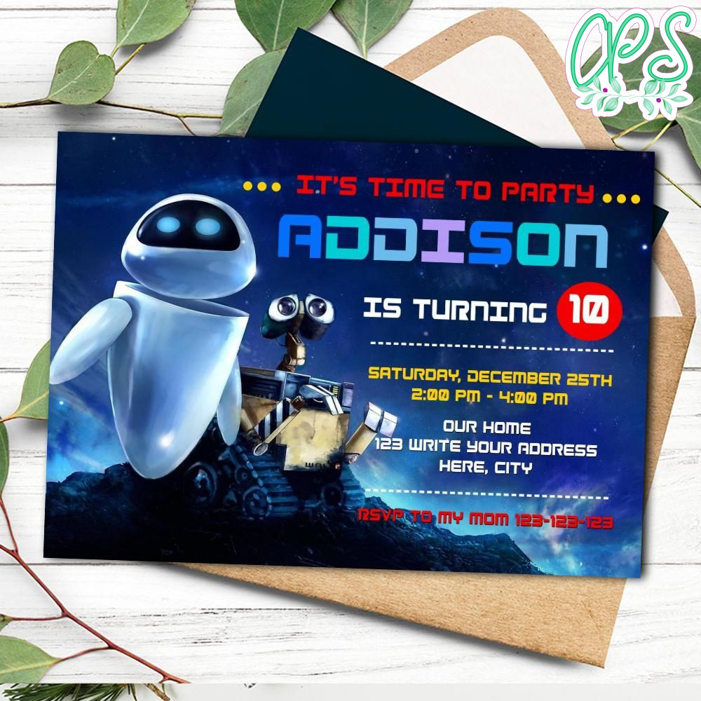 Wall E Birthday Invitation Printable Instant Download CustomPartyShirts