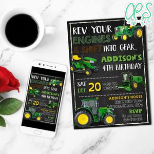Green Tractor Invitation Customizable Template Instant Download