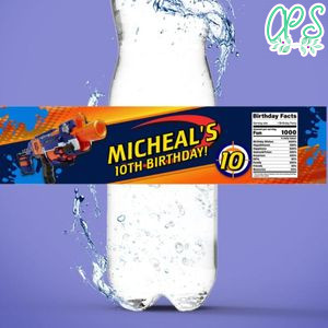 Nerf Gun Water Bottle Label Template to Print at Home Instant Download
