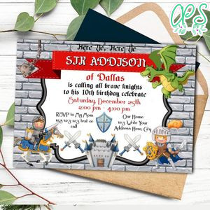 Knights and dragons Birthday Flyer Template to Print at Home Instant Download