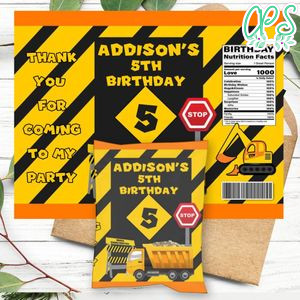 Dump truck Birthday Chip Bag Digital File Printable Instant Download