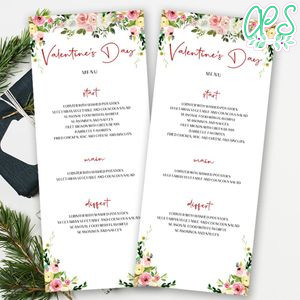 Valentine's Day Dinner Menu Template to print at home Instant Download