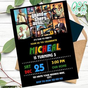 Grand theft auto 5 Invitation Template to Print at Home Instant Download
