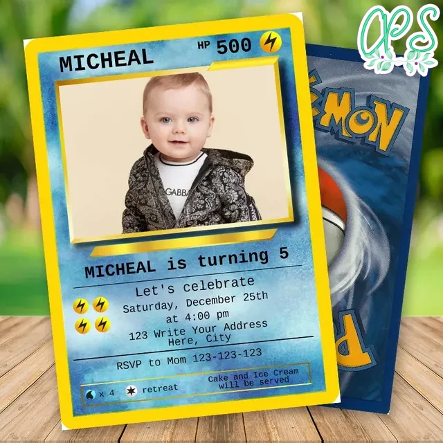 Editable Pokemon Card Party Invite with Photo Instant Download |  CustomPartyShirts