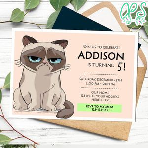 Grumpy Cat Invitation Template to Print at Home Instant Download