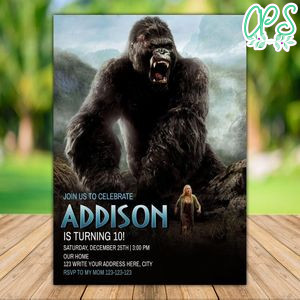 Printable King Kong Birthday Invitation Instant Download