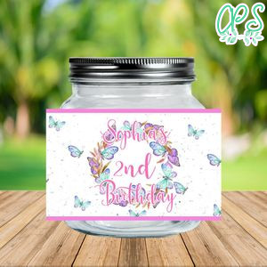 Butterfly Birthday Jar Bottle Label Template to Print at Home Instant Download