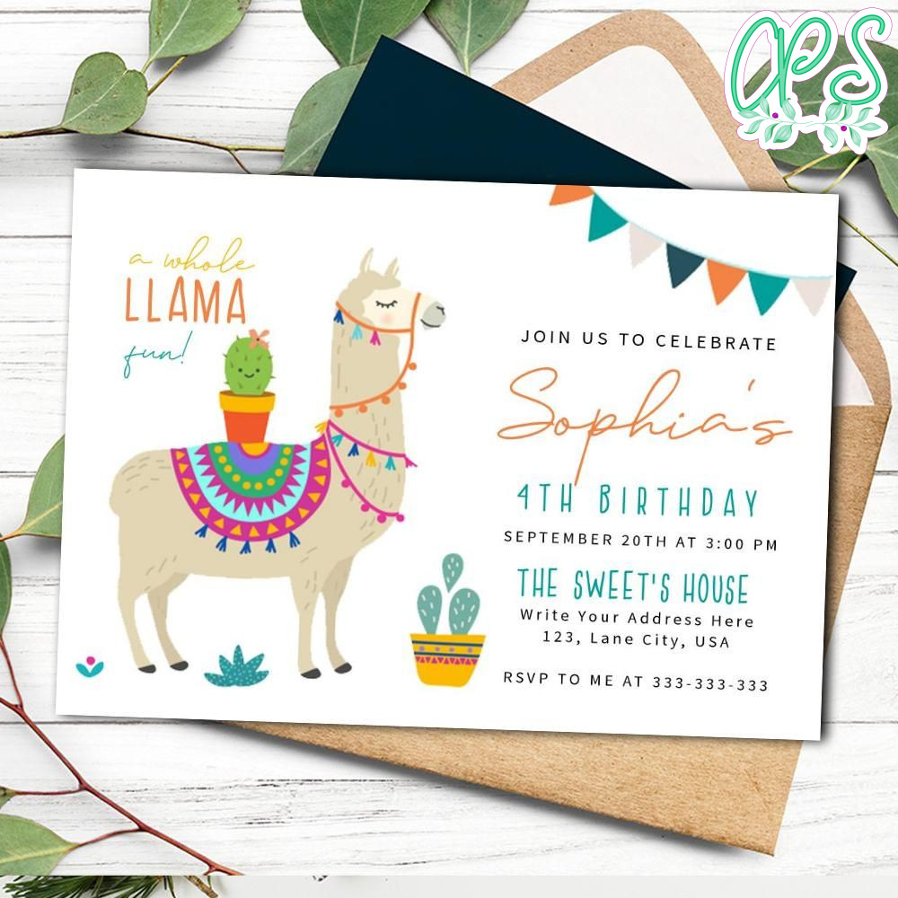 Editable Llama Party Invitation Instant Download | Partyinvitedesign