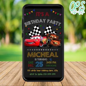 Mobile MCqueen Disney Car Birthday Electronic Invite Invitation Instant Download
