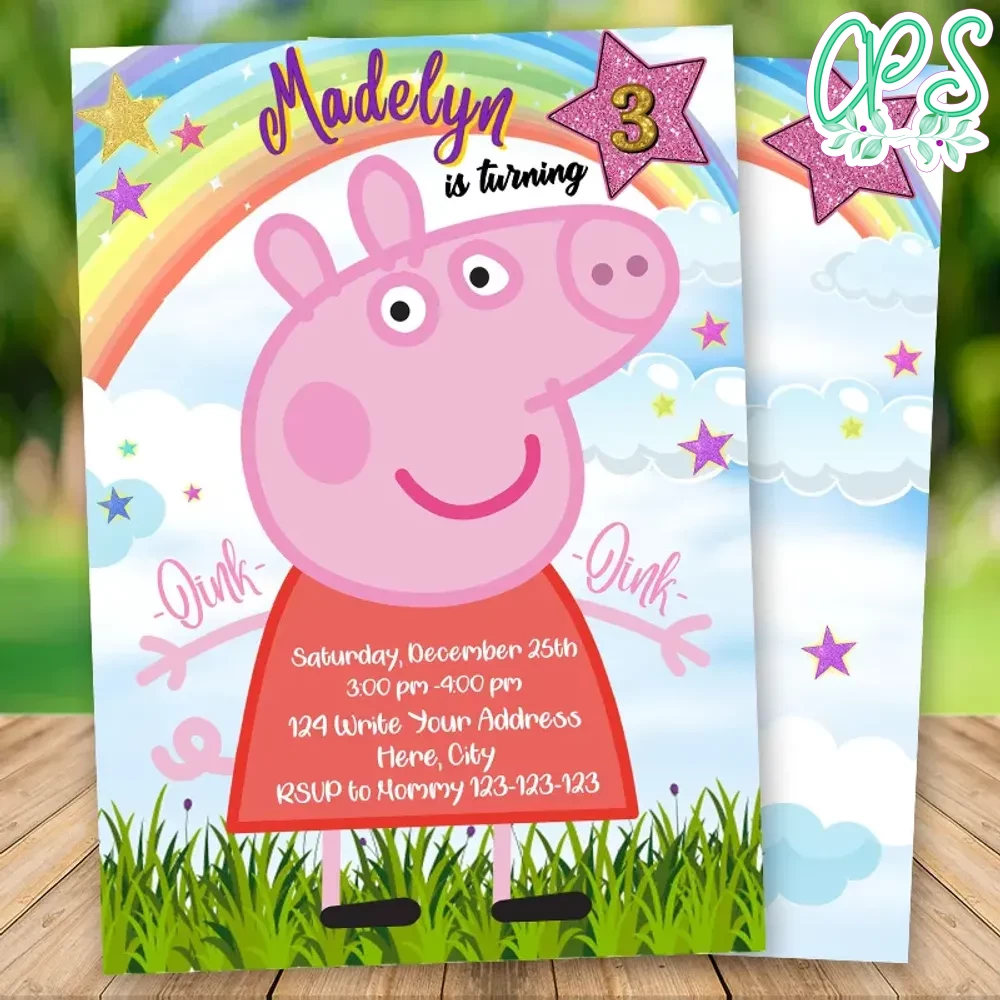 Editable Peppa Pig Birthday Invitation Digital File DIY | Partyinvitedesign