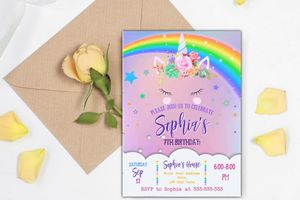 Rainbow Unicorn birthday invitation
