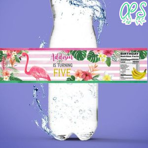 Flamingo Water Bottle Label Template to Print at Home Instant Download