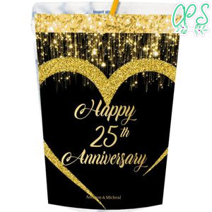 Black and Gold Wedding Anniversary Capri Sun Labels Digital File Printable Instant Download