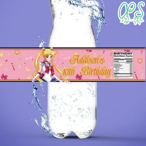 Sailor moon Water Bottle Label Template to Print at Home Instant Download
