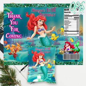Little Mermaid Birthday Chip Bag Digital File Printable Instant Download