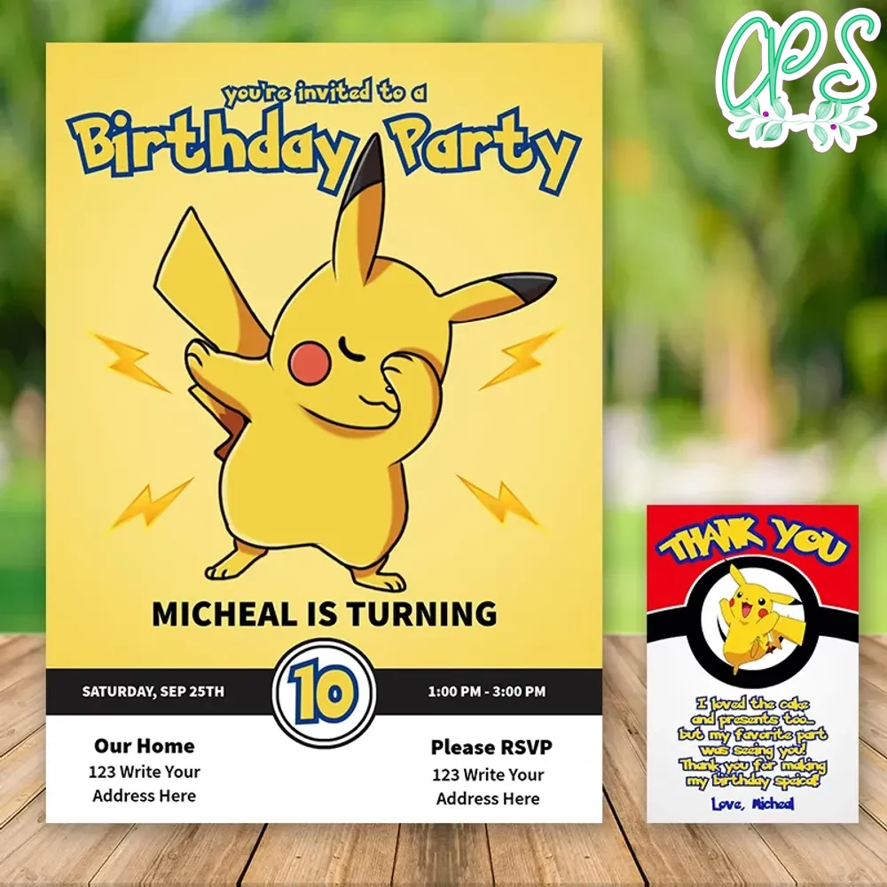 Pokemon Pikachu Birthday Invitation Printable | Partyinvitedesign