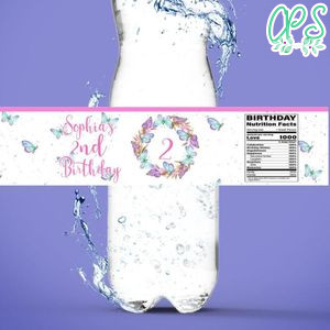 Butterfly Birthday Water Bottle Label Template to Print at Home Instant Download
