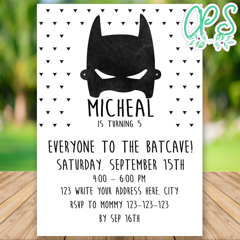 Printable Batman Mask Black &amp; White Birthday Invitation DIY ...