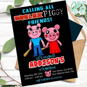 Roblox Piggy Birthday Invitation Template to print at home Instant Download