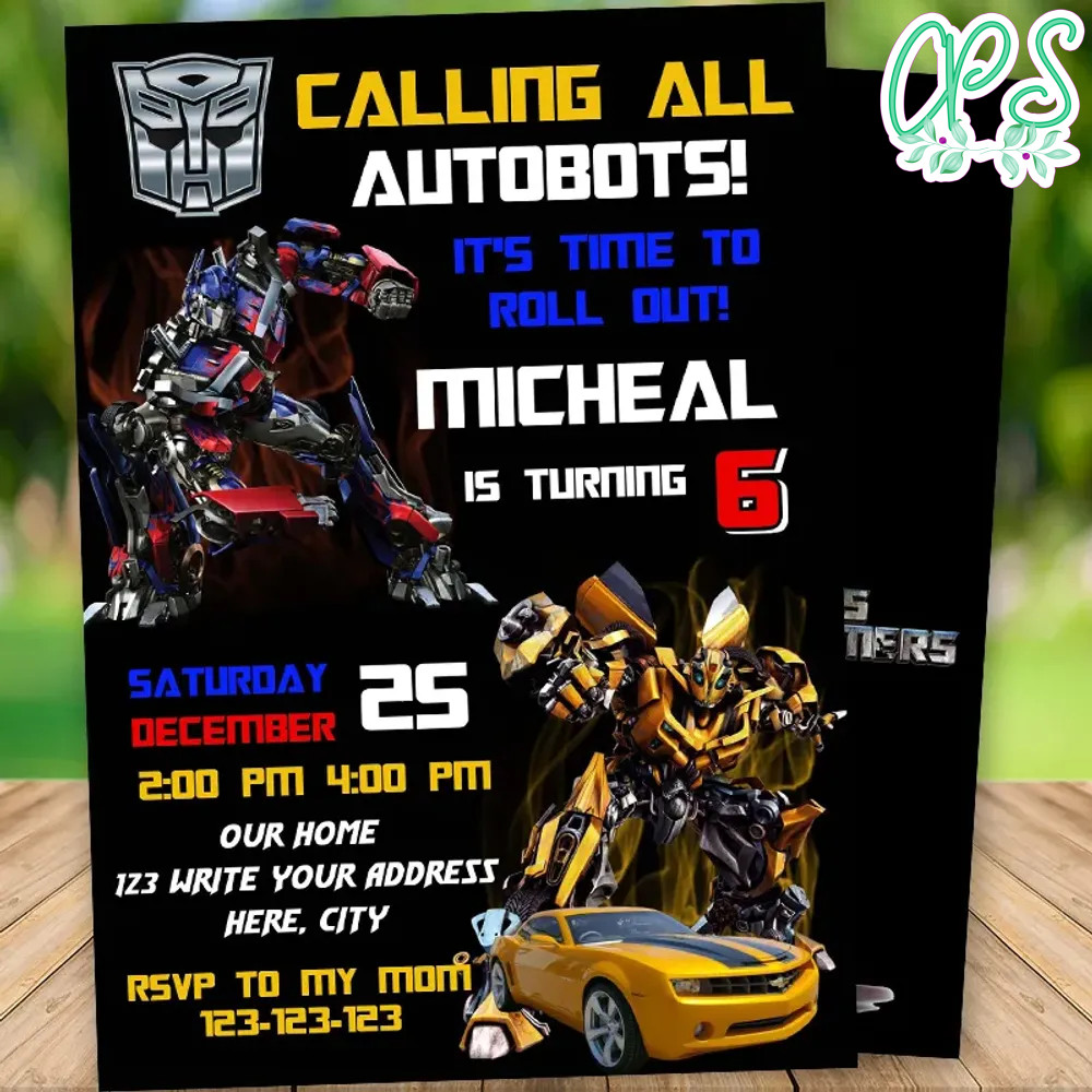 Editable Calling All Autobots Transformers Birthday Flyer