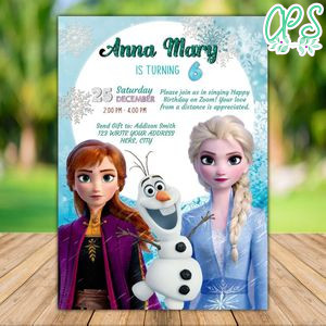 Printable Frozen 2 Elsa Virtual Party Invitation Template Instant Download