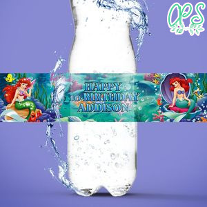 Disney Little Mermaid Birthday Water Bottle Label Template to Print at Home Instant Download