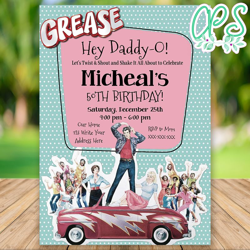Editable Sock Hop 1950s Grease Birthday Invitation DIY Partyinvitedesign