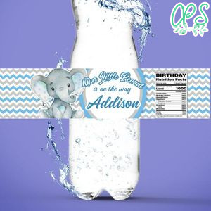 Little peanut elephant Water Bottle Label Template to Print at Home Instant Download