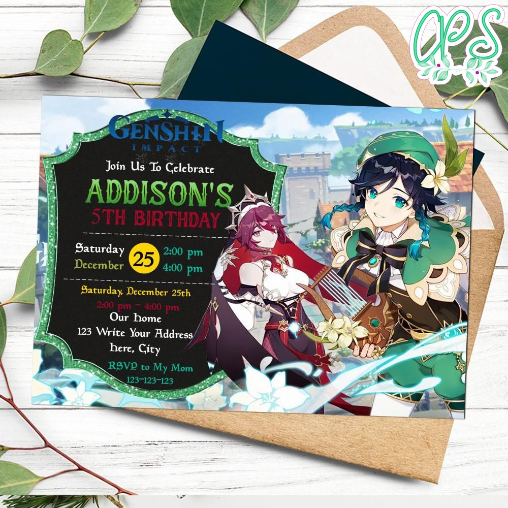 Genshin impact Invitation Customizable Template DIY CustomPartyShirts