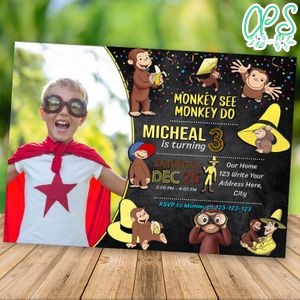 Editable Curious George Birthday Invitations With Photo Instant Download