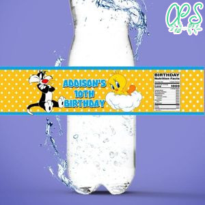 Tweety bird Water Bottle Label Template to Print at Home Instant Download