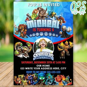 Editable Skylanders Birthday Invitation With Photo Instant Download
