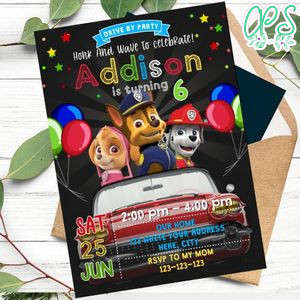 Paw Patrol Drive By Birthday Parade Invitation Printable Instant Download
