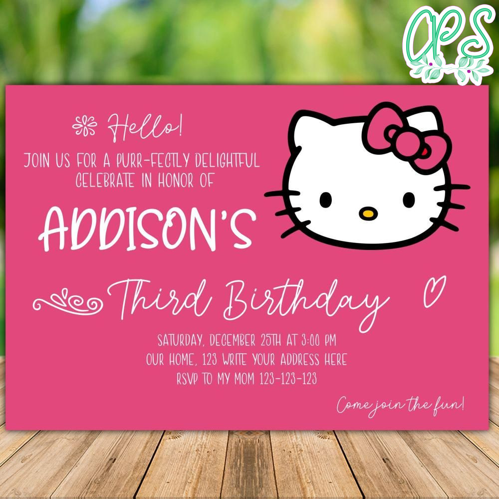 Printable Hello Kitty Birthday Invitation Instant Download