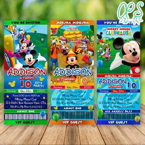 Printable Minnie Mouse Clubhouse Birthday Ticket Invitations Instant Download